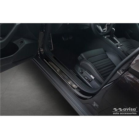 Seuils de portes inoxydable noir sur mesure pour Volkswagen Passat 3G Sedan/Variant 2014-2023 - 'Lines' - 4-pièces