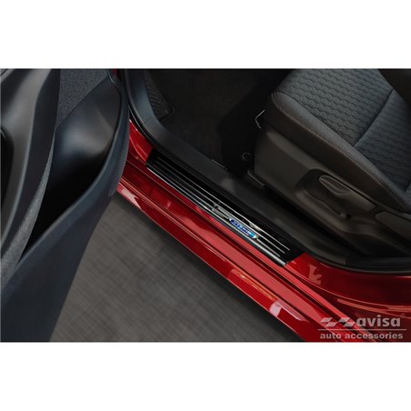 Seuils de portes inoxydable noir sur mesure pour Toyota Yaris IV Hatchback 2020-2024 & Facelift 2024- 'Hybrid' - 4-pièces