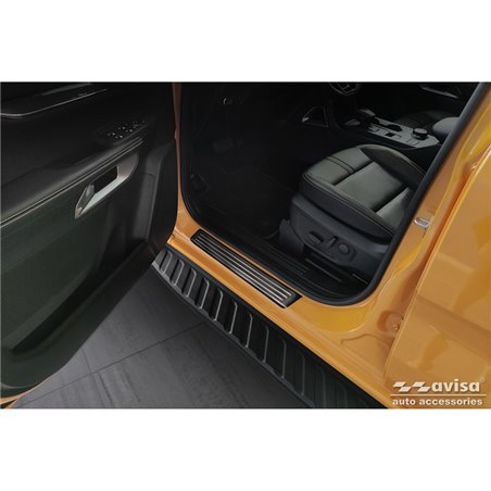 Seuils de portes inoxydable noir sur mesure pour Ford Ranger VI 2022- 'Lines' - 4-pièces