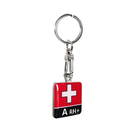 Porte-clés en acier inoxydable - 'Blood Type' A RH+