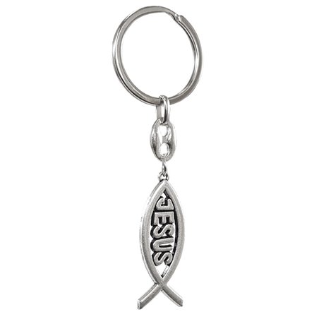 Porte-clés en acier inoxydable - 'Signe Ichthus avec l'inscription JESUS' (Argent)