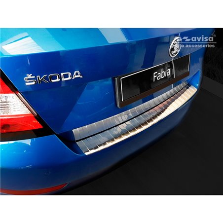 Protection de seuil arrière inox sur mesure pour Skoda Fabia III HB 5-portes Facelift 2018-2021 'Ribs'