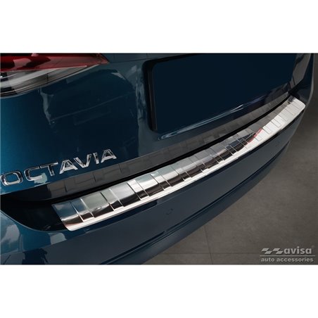 Protection de seuil arrière inox sur mesure pour Skoda Octavia IV Liftback 2020-2024 & FL 2024- 'Ribs'