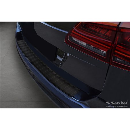 Protection de seuil arrière inox noir mat sur mesure pour Seat Alhambra & Volkswagen Sharan II 2010- 'Ribs'