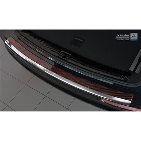 Protection de seuil arrière inox 'Deluxe' sur mesure pour Audi Q5 2008-2016 Chromé/Carboné noir-rouge