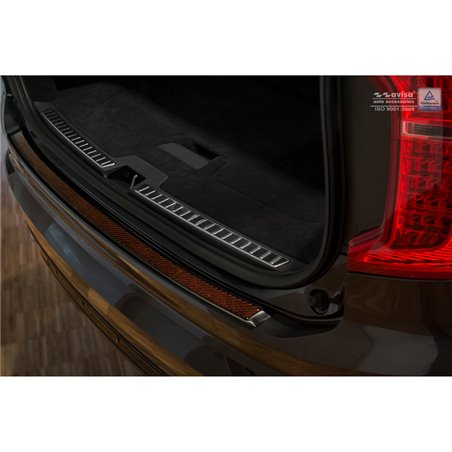 Protection de seuil arrière inox 'Deluxe' sur mesure pour Volvo XC90 2015- Noir/Carboné noir-rouge