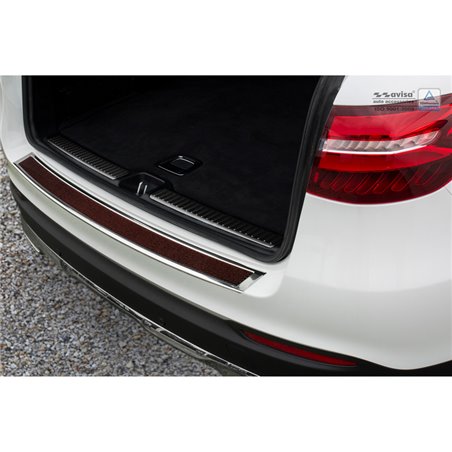 Protection de seuil arrière inox 'Deluxe' sur mesure pour Mercedes GLC 2015-2019 & FL 2019- Chromé/Carboné noir-rouge