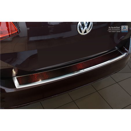 Protection de seuil arrière inox 'Deluxe' sur mesure pour Volkswagen Passat 3G Variant 2014-2023 Chromé/Carboné noir-rouge