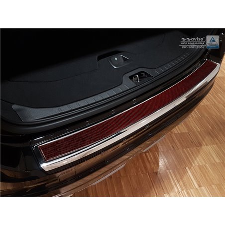 Protection de seuil arrière inox 'Deluxe' sur mesure pour Volvo XC60 2013-2016 Chromé/Carboné noir-rouge