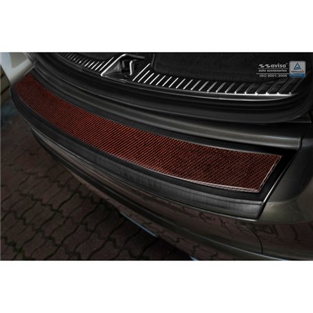 Protection de seuil arrière inox 'Deluxe' sur mesure pour Volvo XC60 2013-2016 Noir/Carboné noir-rouge