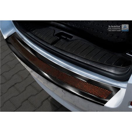 Protection de seuil arrière inox 'Deluxe' sur mesure pour BMW Série 5 F11 Touring 2010-2016 Noir/Carboné noir-rouge