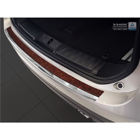 Protection de seuil arrière inox 'Deluxe' sur mesure pour Jaguar F-Pace 2016-2020 & FL 2020- Chromé/Carboné noir-rouge