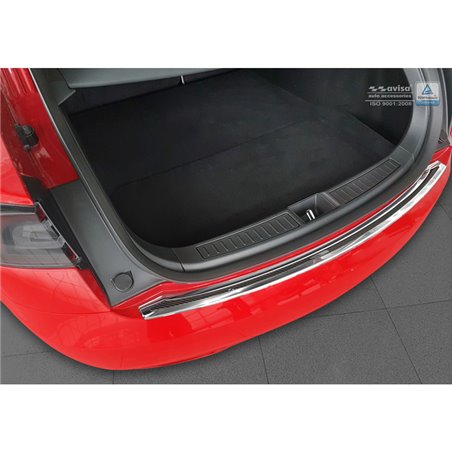 Protection de seuil arrière inox 'Deluxe' sur mesure pour Tesla Model S 2012-2016 & Facelift 2016- Chromé/Carboné noir