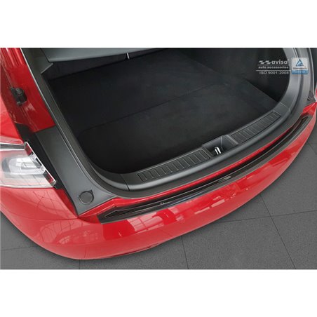 Protection de seuil arrière inox 'Deluxe' sur mesure pour Tesla Model S 2012-2016 & Facelift 2016- Noir/Carboné noir