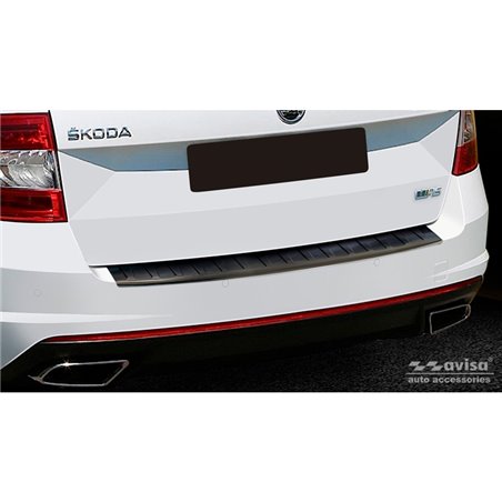 Protection de seuil arrière inox noir sur mesure pour Skoda Octavia III Kombi RS 2013-2016 & FL 2017-2020 'Ribs'