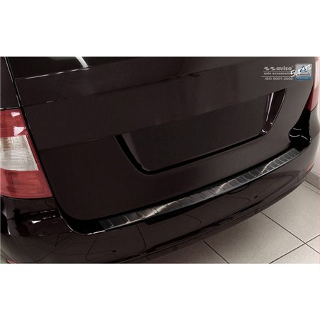 Protection de seuil arrière inox noir sur mesure pour Skoda Superb Kombi 2009-2013 'Ribs'