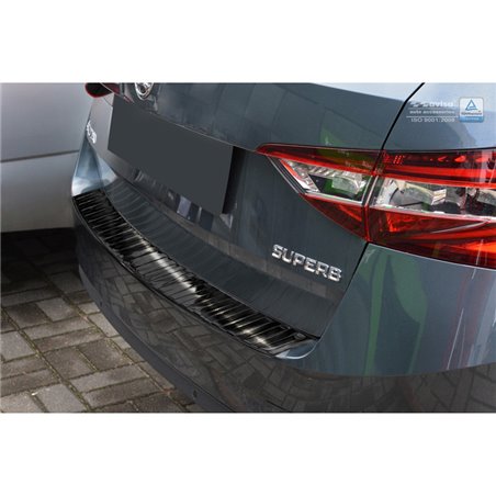 Protection de seuil arrière inox noir sur mesure pour Skoda Superb III Combi 2015-2019 & Facelift 2019-2024 incl. Scout 'Ribs'