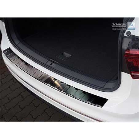 Protection de seuil arrière inox noir sur mesure pour Volkswagen Tiguan II incl. Allspace & R-Line 2016-2020 & FL 2020-2024 'Rib