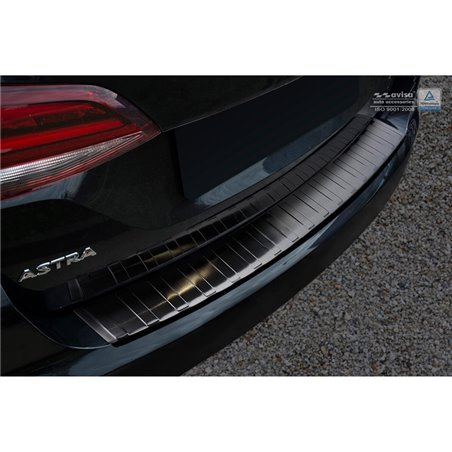 Protection de seuil arrière inox noir sur mesure pour Opel Astra K Sportstourer 2016-2022 'Ribs'