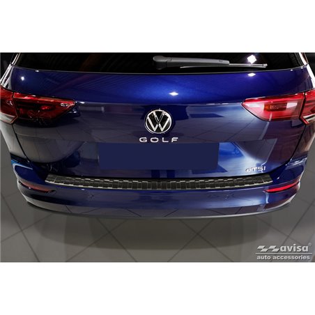 Protection de seuil arrière inox noir sur mesure pour Volkswagen Golf VIII Variant 2020-2024 & FL 2024- 'Ribs'