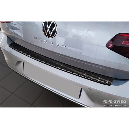 Protection de seuil arrière inox noir sur mesure pour Volkswagen Passat Sedan 2014-2019 & FL 2019-2023 'Ribs'