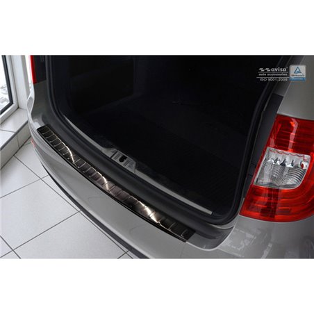 Protection de seuil arrière inox noir sur mesure pour Skoda Superb Kombi 2013-2015 'Ribs'