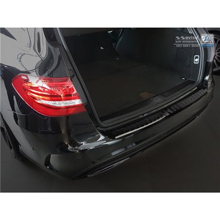 Protection de seuil arrière inox noir sur mesure pour Mercedes Classe-C W205 Kombi 2014-2021 'Ribs'