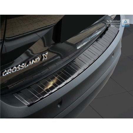 Protection de seuil arrière inox noir sur mesure pour Opel Crossland 2017-2020 & FL 2020- 'Ribs'