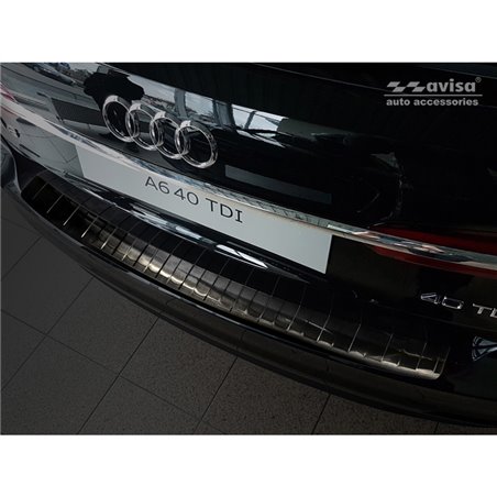 Protection de seuil arrière inox noir sur mesure pour Audi A6 (C8) Avant 2018- 'Ribs' incl. S-Line & Allroad