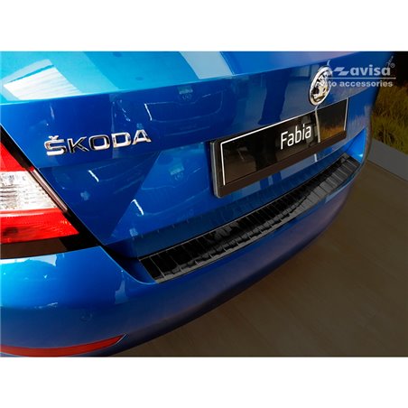 Protection de seuil arrière inox noir sur mesure pour Skoda Fabia III HB 5-portes Facelift 2018-2021 'Ribs'