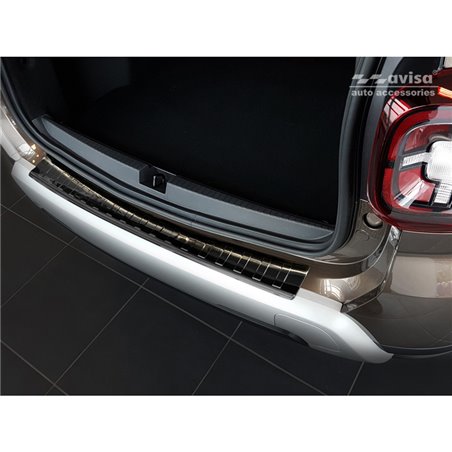 Protection de seuil arrière inox noir sur mesure pour Dacia Duster II 2018-2021 & FL 2021-2024 'Ribs'