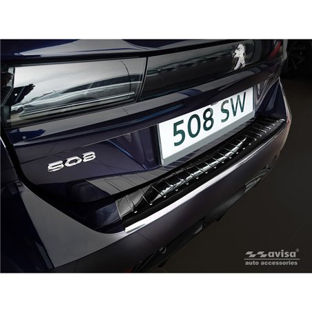 Protection de seuil arrière inox noir sur mesure pour Peugeot 508 II SW 2019- 'Ribs'