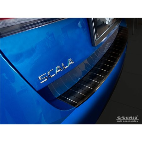 Protection de seuil arrière inox noir sur mesure pour Skoda Scala 2019-2024 & Facelift 2024- 'Ribs'