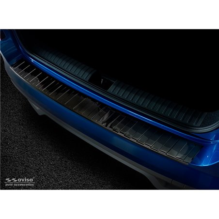 Protection de seuil arrière inox noir sur mesure pour Skoda Kamiq 2019- 'Ribs'