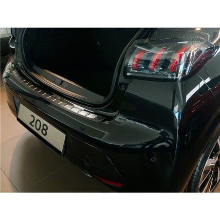 Protection de seuil arrière inox noir sur mesure pour Peugeot 208 II HB 5-portes 2019-2023 & FL 2023- 'Ribs'