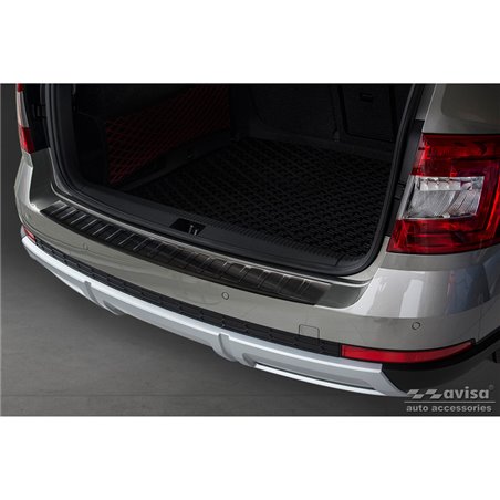 Protection de seuil arrière inox noir sur mesure pour Skoda Octavia III Scout 2014-2020 'Ribs'