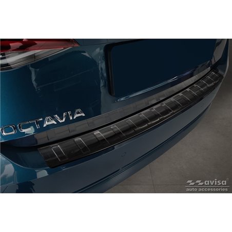 Protection de seuil arrière inox noir sur mesure pour Skoda Octavia IV Liftback 2020-2024 & FL 2024- 'Ribs'