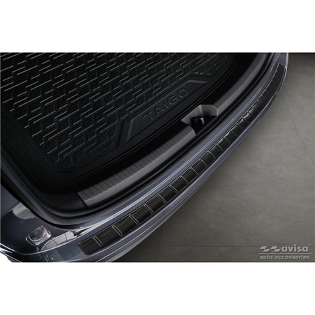 Protection de seuil arrière inox noir sur mesure pour Volkswagen Taigo 2021- 'Ribs'