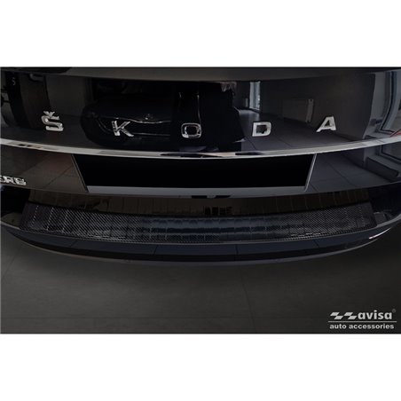 Protection de seuil arrière carboné 3D sur mesure pour Skoda Superb III Combi 2015-2019 & Facelift 2019-2024 incl. Scout 'Ribs'