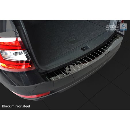 Protection de seuil arrière inox Noir-Chromé sur mesure pour Skoda Octavia III Kombi Facelift 2017-2020 'Ribs'