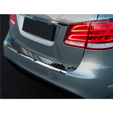 Protection de seuil arrière inox Noir-Chromé sur mesure pour Mercedes Classe-E W212 Kombi 2013-2016 'Ribs'