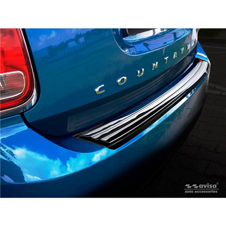 Protection de seuil arrière inox Noir-Chromé sur mesure pour Mini Countryman F60 2016-2020 'flag/lines'