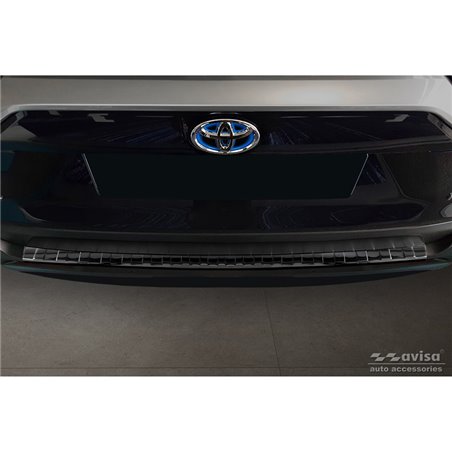 Protection de seuil arrière inox Noir-Chromé sur mesure pour Toyota RAV4 V 2018- & Suzuki Across 2020- 'Ribs'