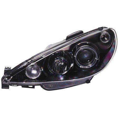 Set de Phares sur mesure pour Peugeot 206 1998-2002 excl. GTi - Noir - incl. anneaux Angel-Eyes