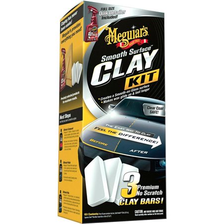 Meguiar's Smooth Surface Clay Kit (3x60g Argile/473ml Quik Detailer/1 Linge Supreme Shine)