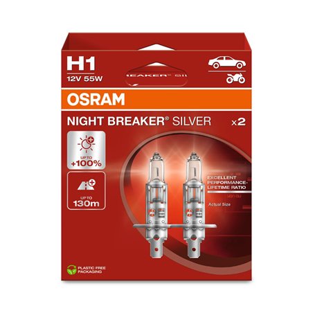 Osram Night Breaker Silver Ampoules Halogène - H1 - 12V/55W - set à 2 pièces