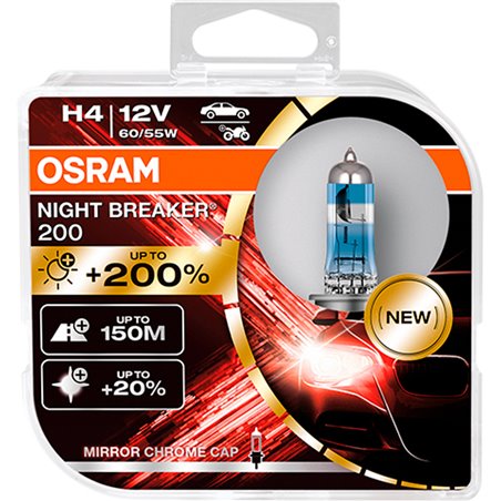 Osram Night Breaker 200 Laser Ampoules Halogène - H4 - 12V/60-55W - set de 2 pièces