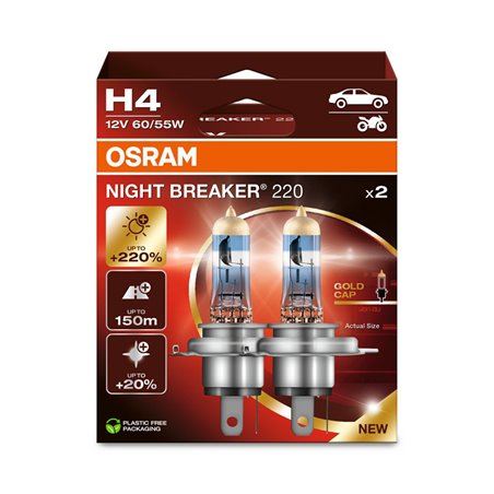 Osram Night Breaker 220 Ampoules Halogène - H4 - 12V/60-55W - set de 2 pièces