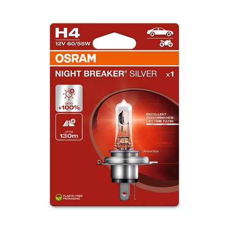 Osram Night Breaker Silver Ampoule Halogène - H4 - 12V/60-55W - la pièce