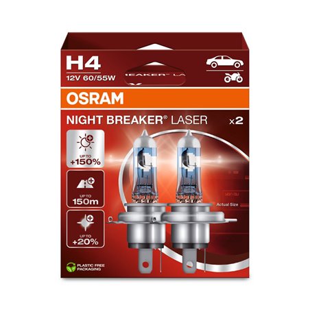 Osram Night Breaker Laser Ampoules Halogène - H4 - 12V/60-55W - set à 2 pièces